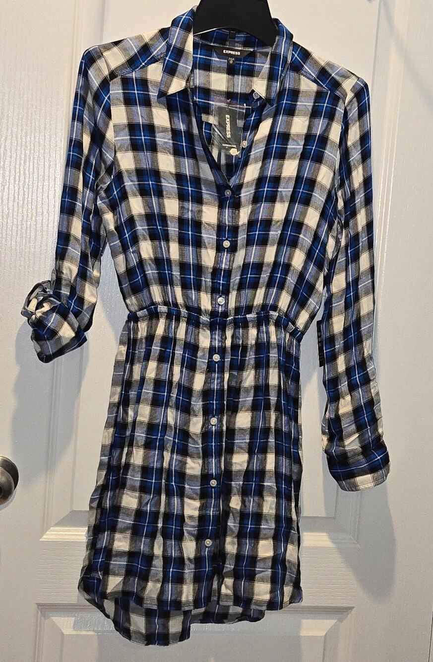NWT Express Women plaid shirt dress sz XS